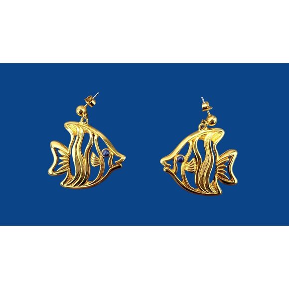 Avon Jewelry - Vintage Avon Angel Fish Earrings Pierced Surgical Steel Posts One Fish Two Fish